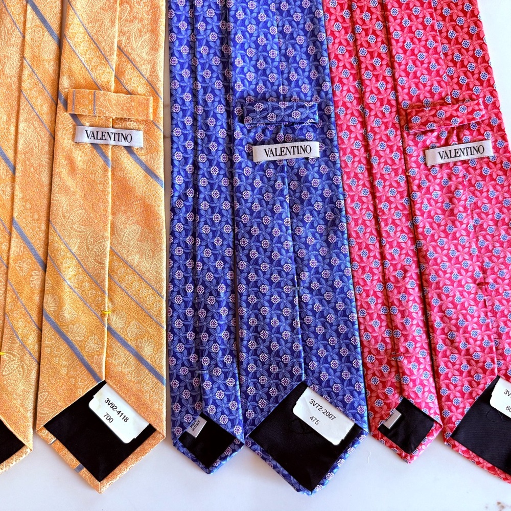Lot of 3 Valentino NOS Men’s Silk Ties - Mixed Patterns